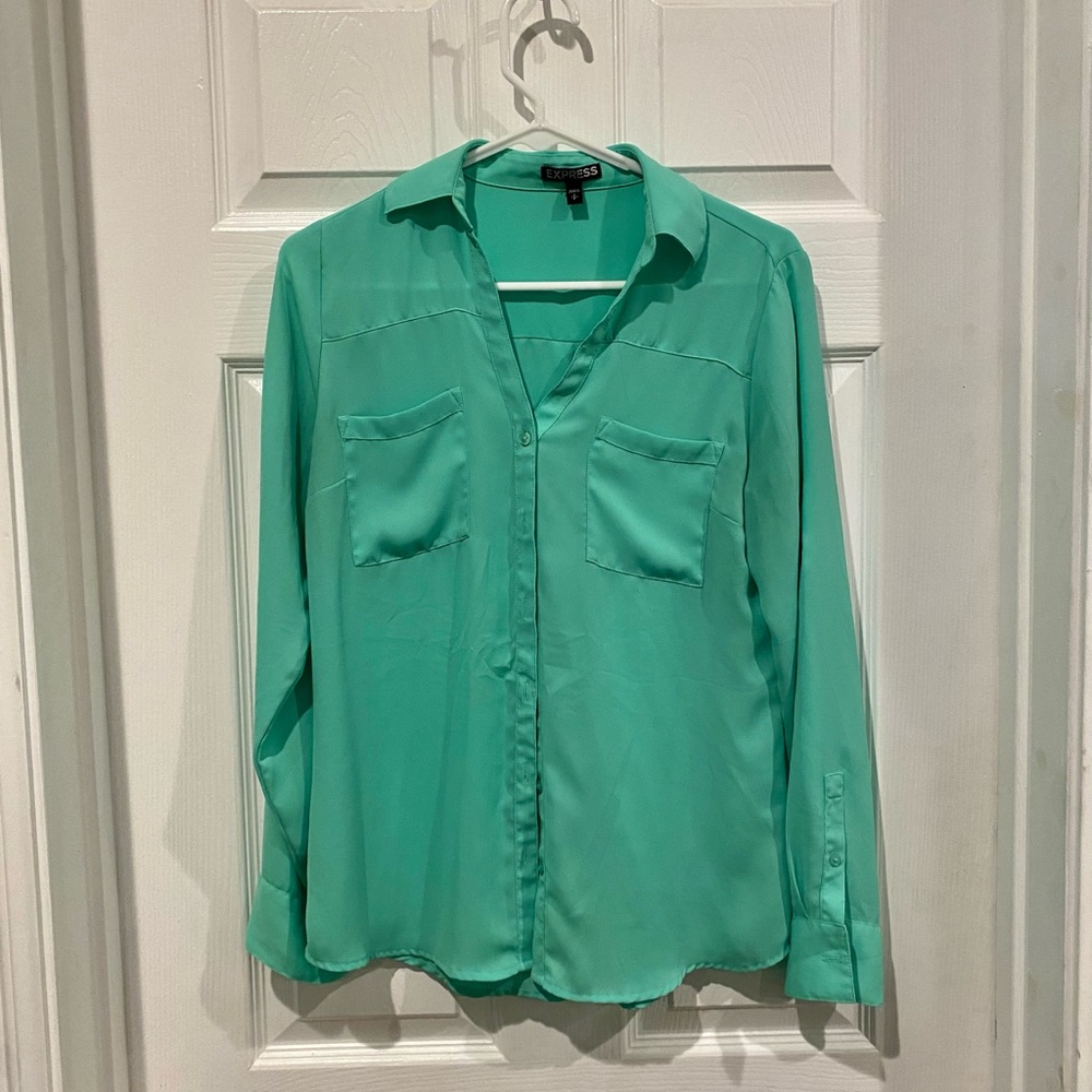 Express Portofino shirt long sleeve size small seafoam green